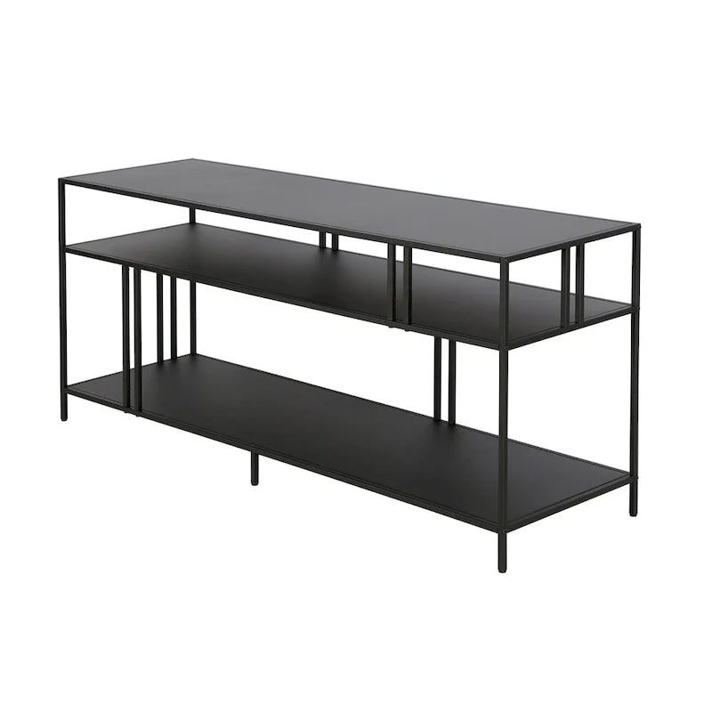 Black Steel 55 Industrial TV Stand with Glass Shelves