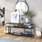 Black Steel 55 Industrial TV Stand with Glass Shelves