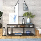 Black Steel 55 Industrial TV Stand with Glass Shelves