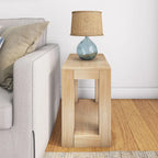 Natural Wood Rectangular Side Table with Bottom Shelf