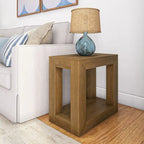 Natural Wood Rectangular Side Table with Bottom Shelf