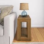 Natural Wood Rectangular Side Table with Bottom Shelf
