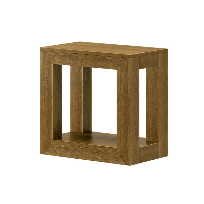Natural Wood Rectangular Side Table with Bottom Shelf