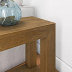 Natural Wood Rectangular Side Table with Bottom Shelf