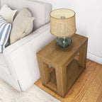 Natural Wood Rectangular Side Table with Bottom Shelf