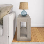 Natural Wood Rectangular Side Table with Bottom Shelf