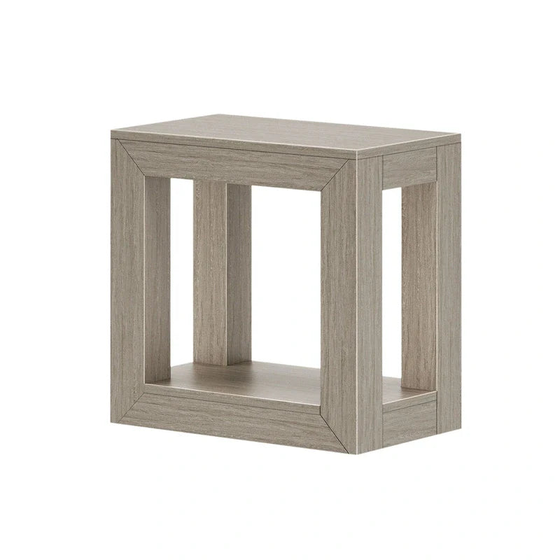 Natural Wood Rectangular Side Table with Bottom Shelf