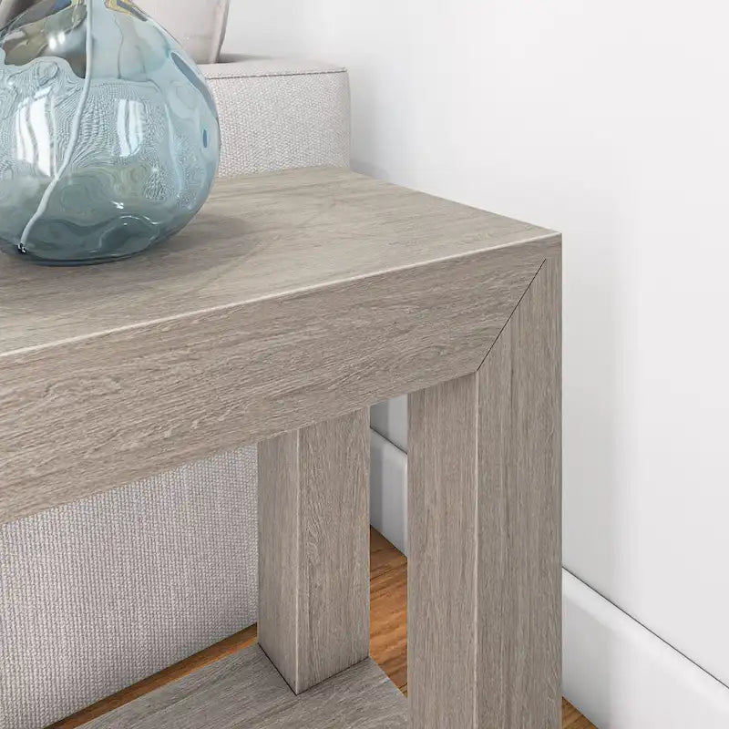 Natural Wood Rectangular Side Table with Bottom Shelf