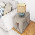 Natural Wood Rectangular Side Table with Bottom Shelf