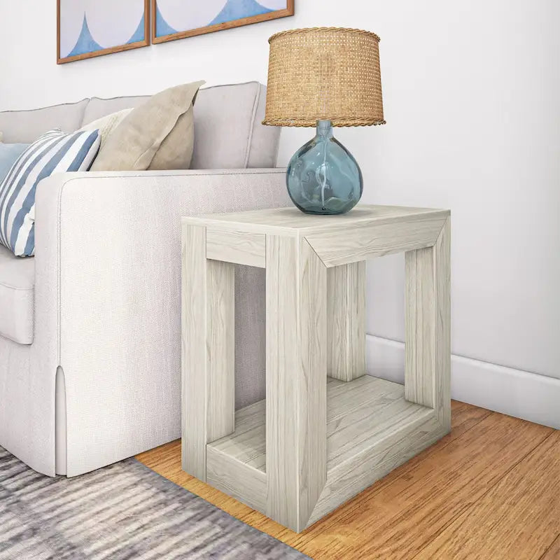 Natural Wood Rectangular Side Table with Bottom Shelf