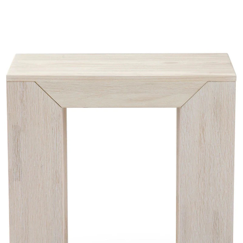 Natural Wood Rectangular Side Table with Bottom Shelf