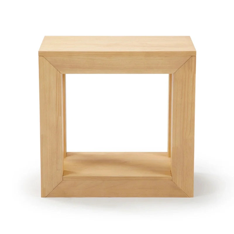 Natural Wood Rectangular Side Table with Bottom Shelf