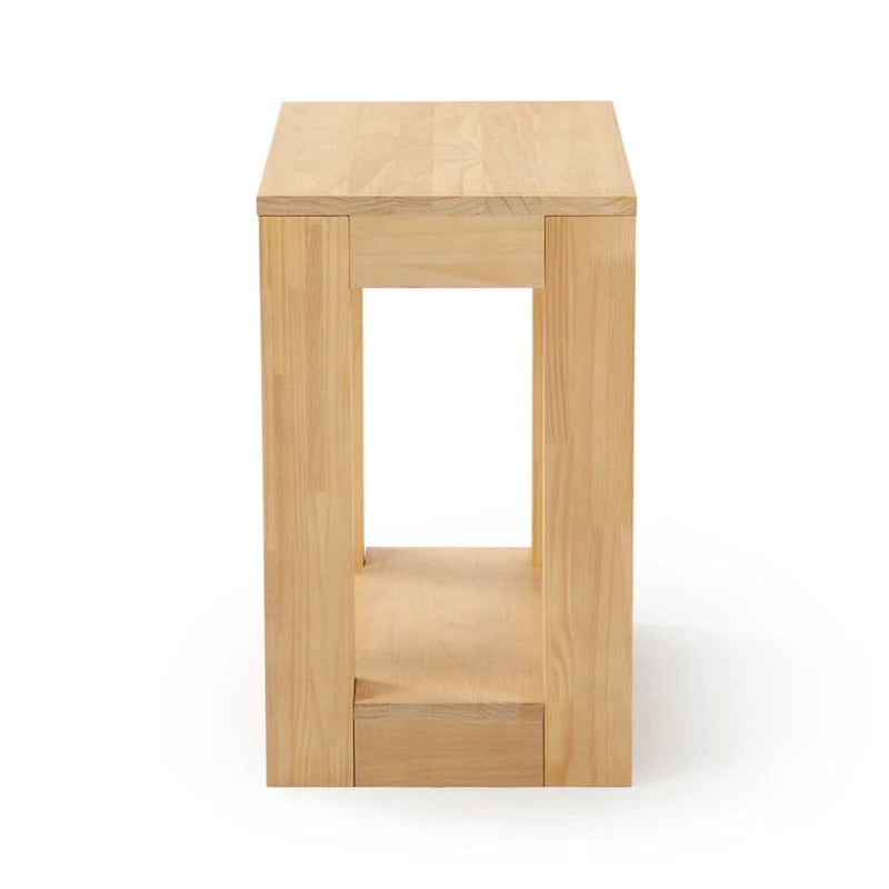 Natural Wood Rectangular Side Table with Bottom Shelf
