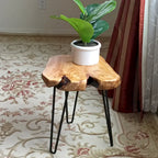 Brown & Red Live-Edge Cedar Coffee Table – Black Hairpin Legs – 3 Sizes