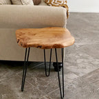 Brown & Red Live-Edge Cedar Coffee Table – Black Hairpin Legs – 3 Sizes