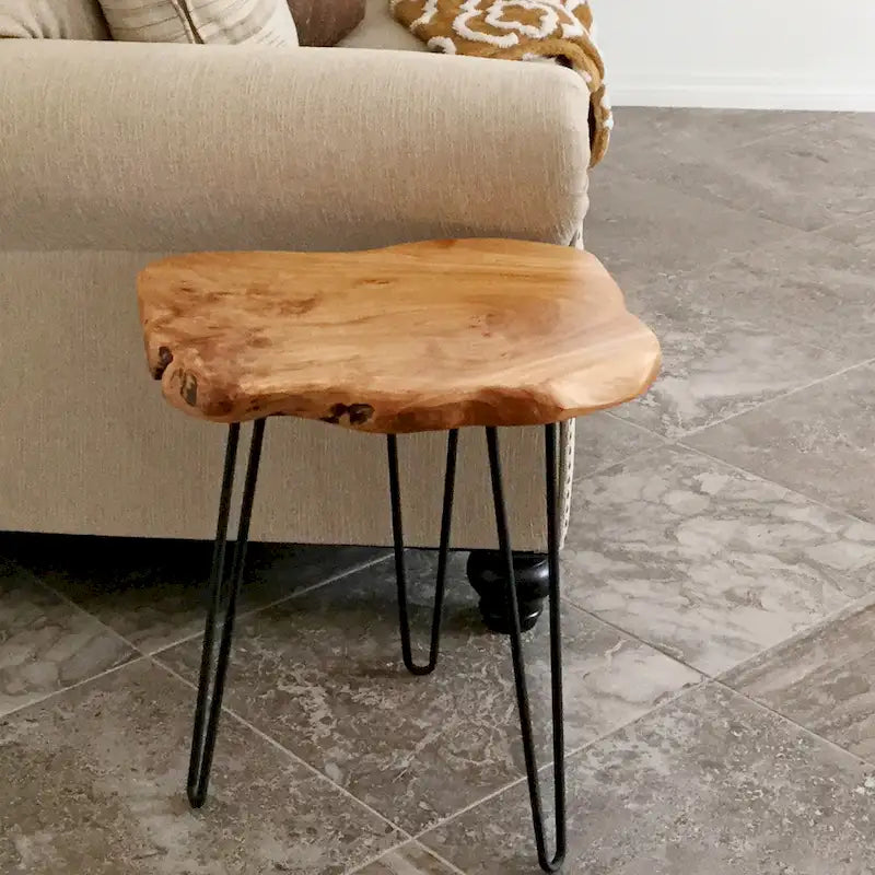 Brown & Red Live-Edge Cedar Coffee Table – Black Hairpin Legs – 3 Sizes