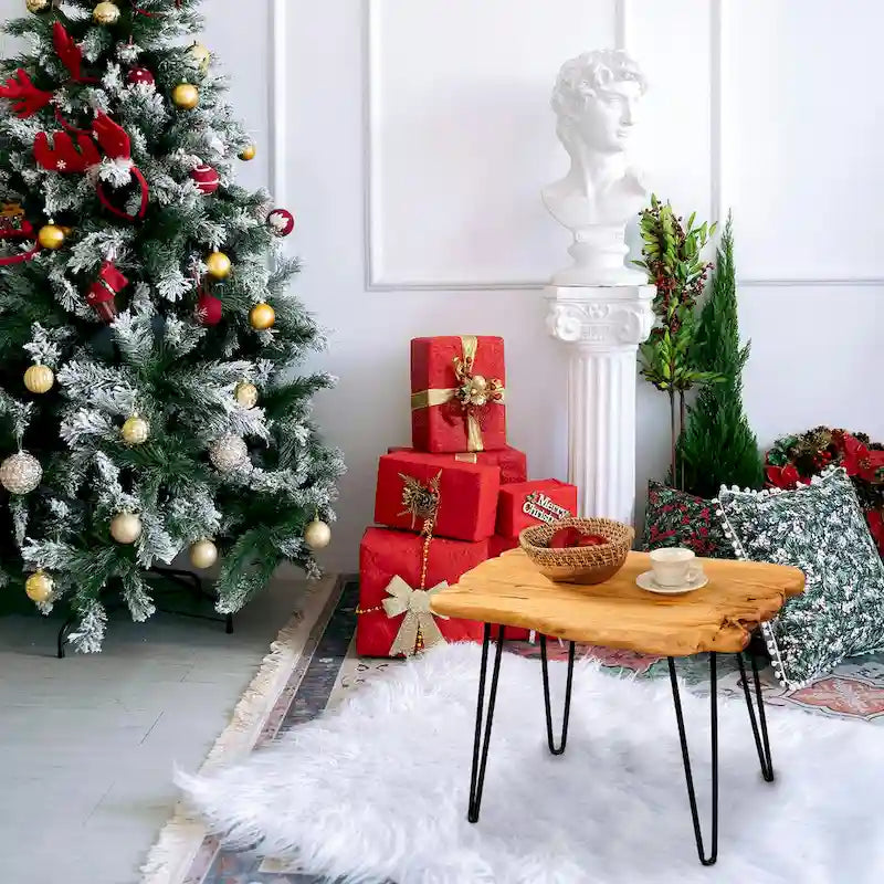 Brown & Red Live-Edge Cedar Coffee Table – Black Hairpin Legs – 3 Sizes