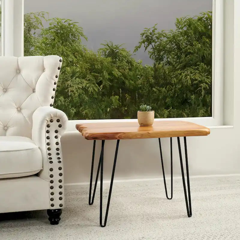 Brown & Red Live-Edge Cedar Coffee Table – Black Hairpin Legs – 3 Sizes