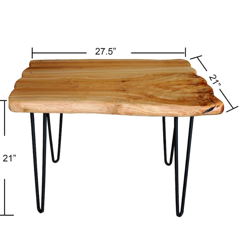 Brown & Red Live-Edge Cedar Coffee Table – Black Hairpin Legs – 3 Sizes
