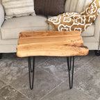 Brown & Red Live-Edge Cedar Coffee Table – Black Hairpin Legs – 3 Sizes