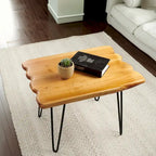 Brown & Red Live-Edge Cedar Coffee Table – Black Hairpin Legs – 3 Sizes