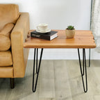 Brown & Red Live-Edge Cedar Coffee Table – Black Hairpin Legs – 3 Sizes
