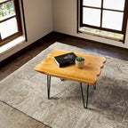 Brown & Red Live-Edge Cedar Coffee Table – Black Hairpin Legs – 3 Sizes