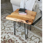 Brown & Red Live-Edge Cedar Coffee Table – Black Hairpin Legs – 3 Sizes