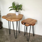 Brown & Red Live-Edge Cedar Coffee Table – Black Hairpin Legs – 3 Sizes