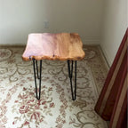 Brown & Red Live-Edge Cedar Coffee Table – Black Hairpin Legs – 3 Sizes