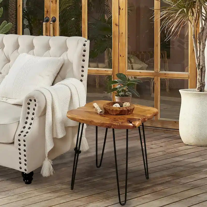 Brown & Red Live-Edge Cedar Coffee Table – Black Hairpin Legs – 3 Sizes