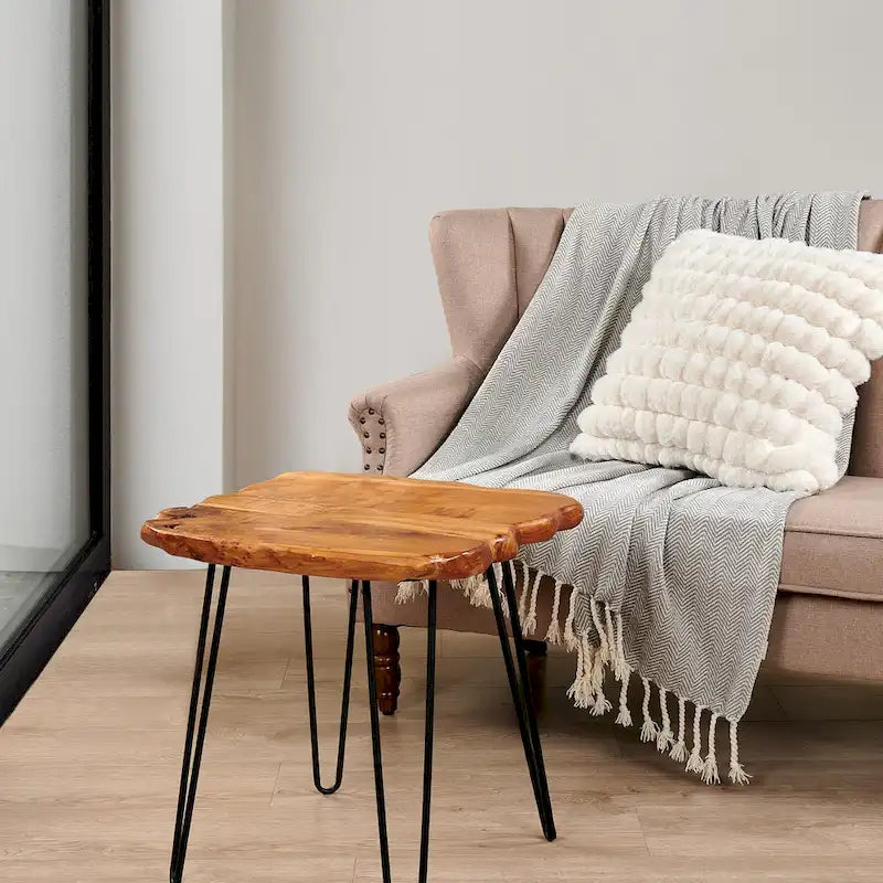 Brown & Red Live-Edge Cedar Coffee Table – Black Hairpin Legs – 3 Sizes