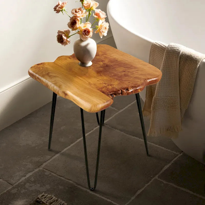 Brown & Red Live-Edge Cedar Coffee Table – Black Hairpin Legs – 3 Sizes