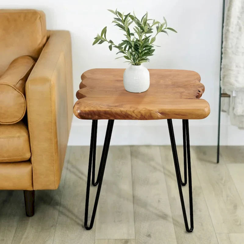 Brown & Red Live-Edge Cedar Coffee Table – Black Hairpin Legs – 3 Sizes