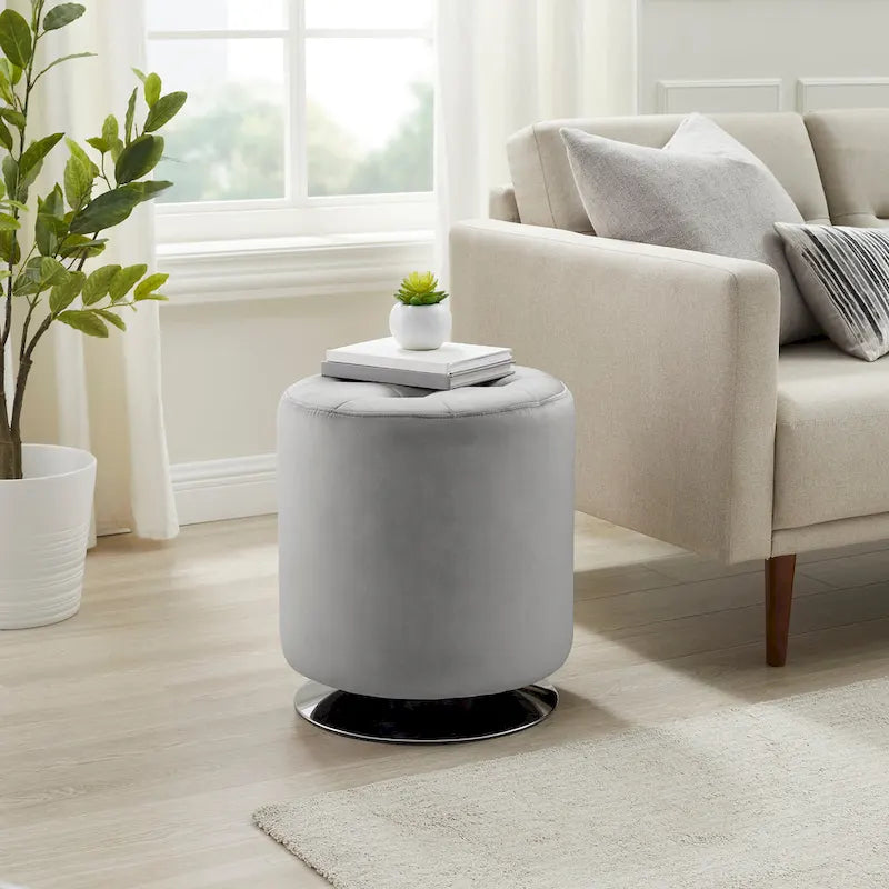 Faux Leather Swivel Ottoman - Round