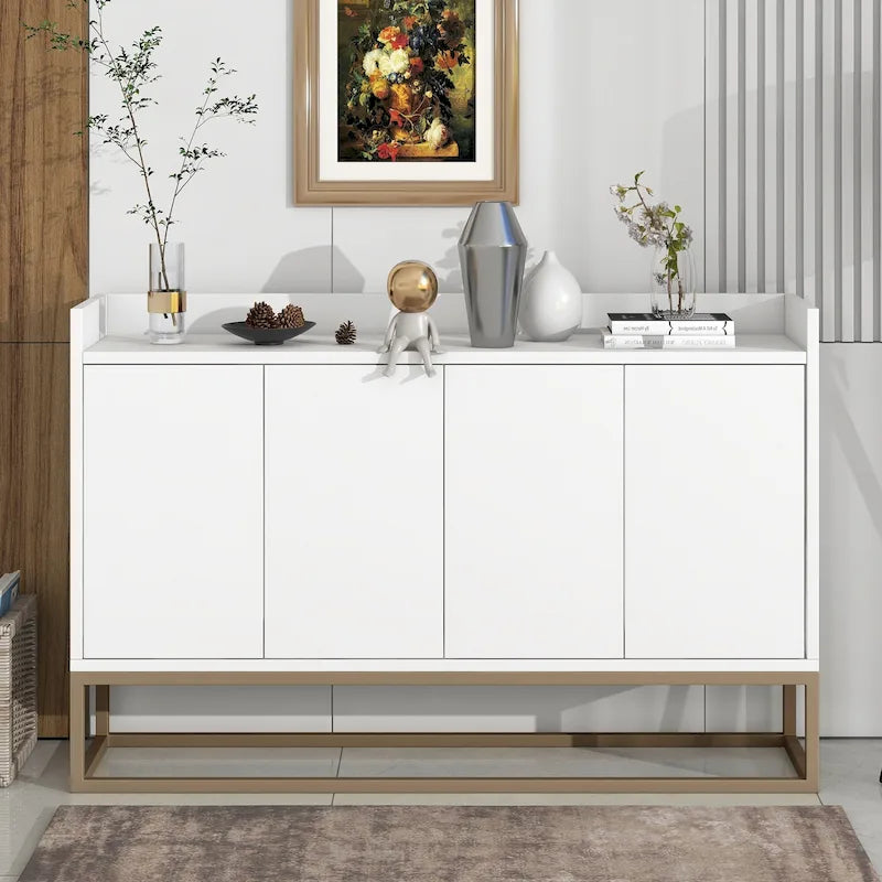 White Buffet Cabinet with Gold Legs for 4-6 People