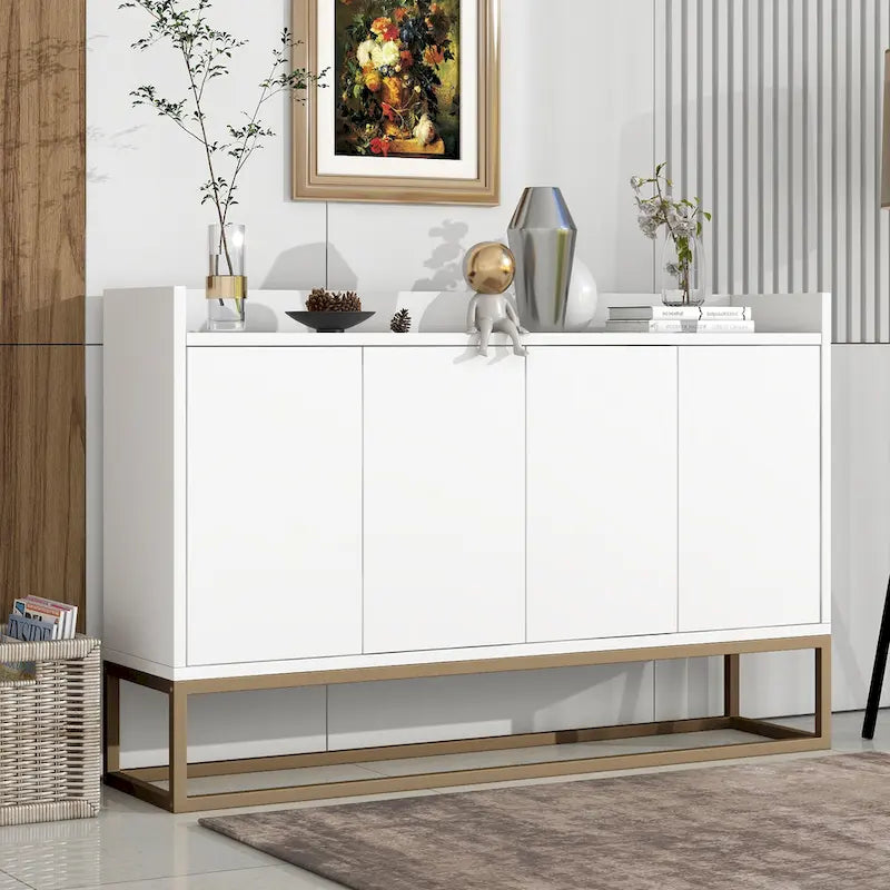 White Buffet Cabinet with Gold Legs for 4-6 People