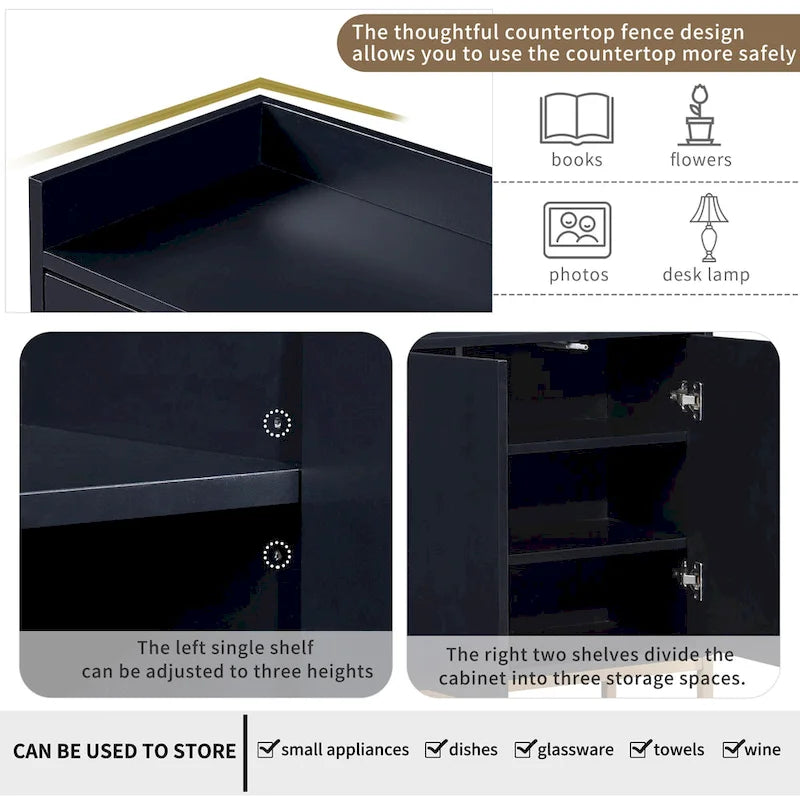 White Buffet Cabinet with Gold Legs for 4-6 People