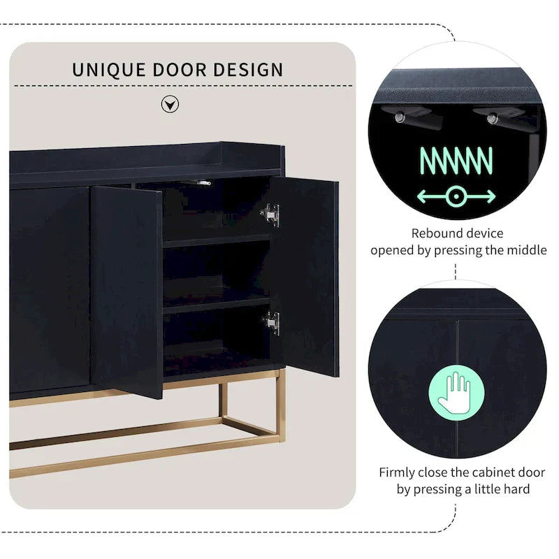 White Buffet Cabinet with Gold Legs for 4-6 People