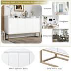 White Buffet Cabinet with Gold Legs for 4-6 People