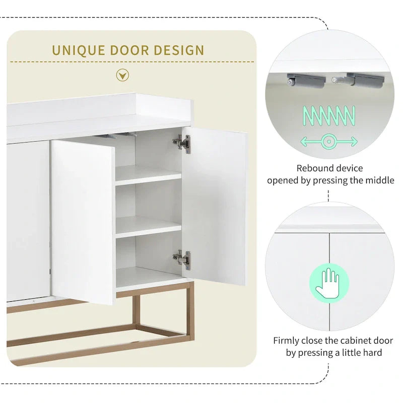 White Buffet Cabinet with Gold Legs for 4-6 People