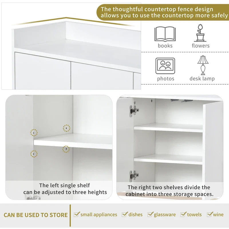 White Buffet Cabinet with Gold Legs for 4-6 People