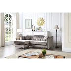 Velvet Button-Tufted Sofa with Reversible Chaise for 3-4 People