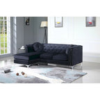 Velvet Button-Tufted Sofa with Reversible Chaise for 3-4 People
