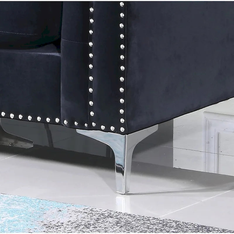 Velvet Button-Tufted Sofa with Reversible Chaise for 3-4 People