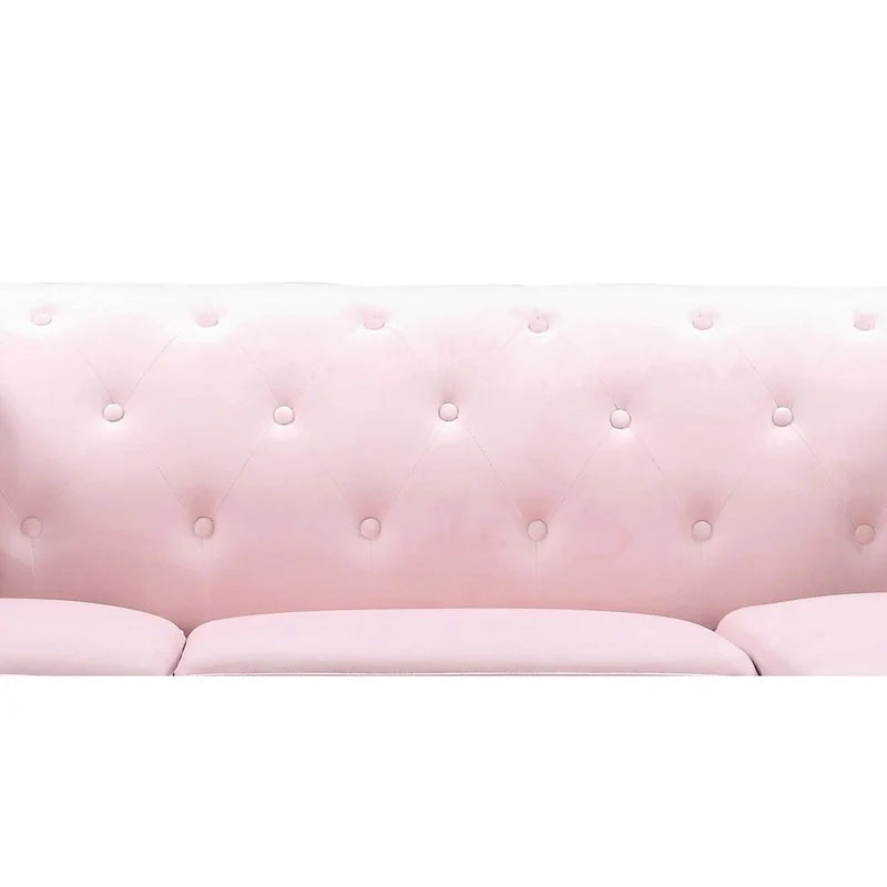 Velvet Button-Tufted Sofa with Reversible Chaise for 3-4 People