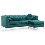 Velvet Button-Tufted Sofa with Reversible Chaise for 3-4 People