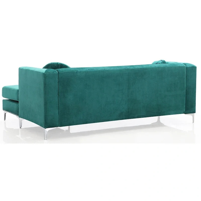 Velvet Button-Tufted Sofa with Reversible Chaise for 3-4 People