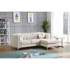 Velvet Button-Tufted Sofa with Reversible Chaise for 3-4 People