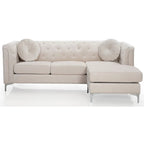 Velvet Button-Tufted Sofa with Reversible Chaise for 3-4 People